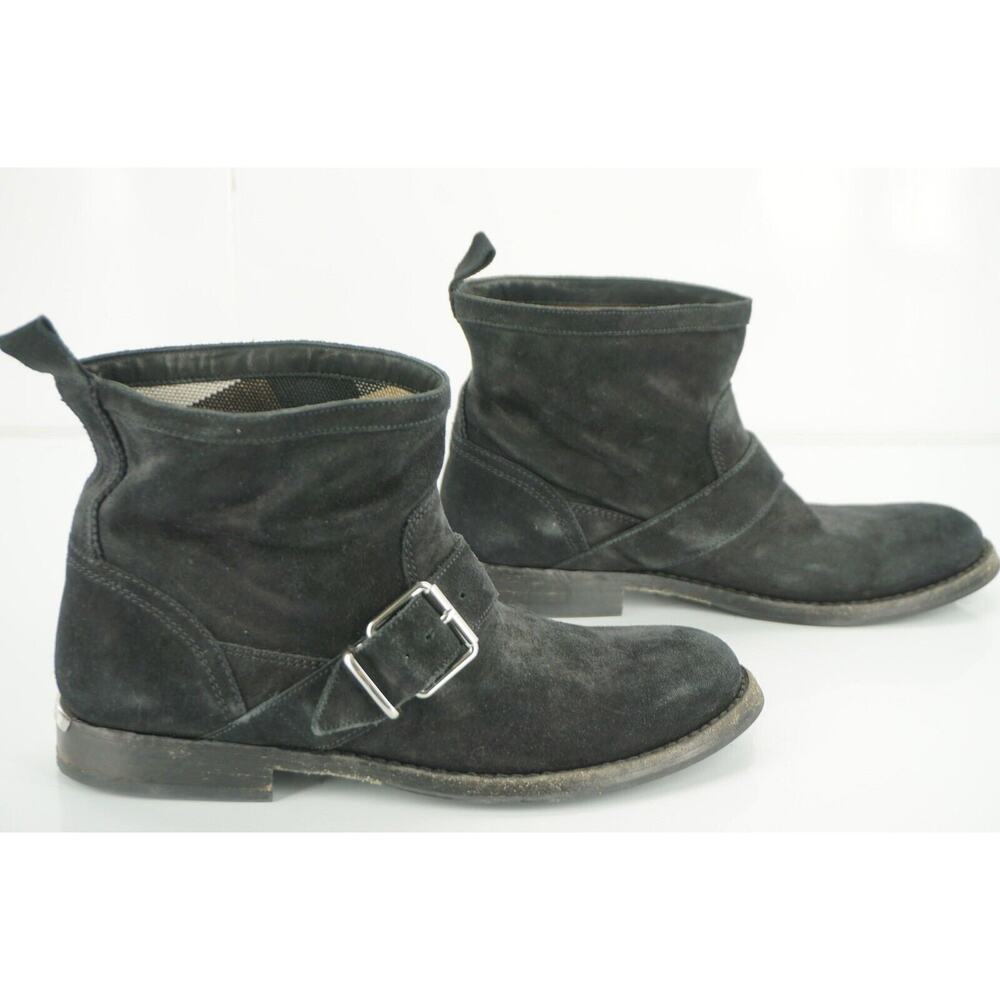Burberry Black Suede Motor Biker Short Ankle Boots Size 35 House Check - Picture 7 of 11